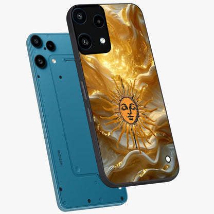 Eternal Golden Glow Glass Case displayed in angled mockup highlighting glowing golden aesthetic design with elegant style.
