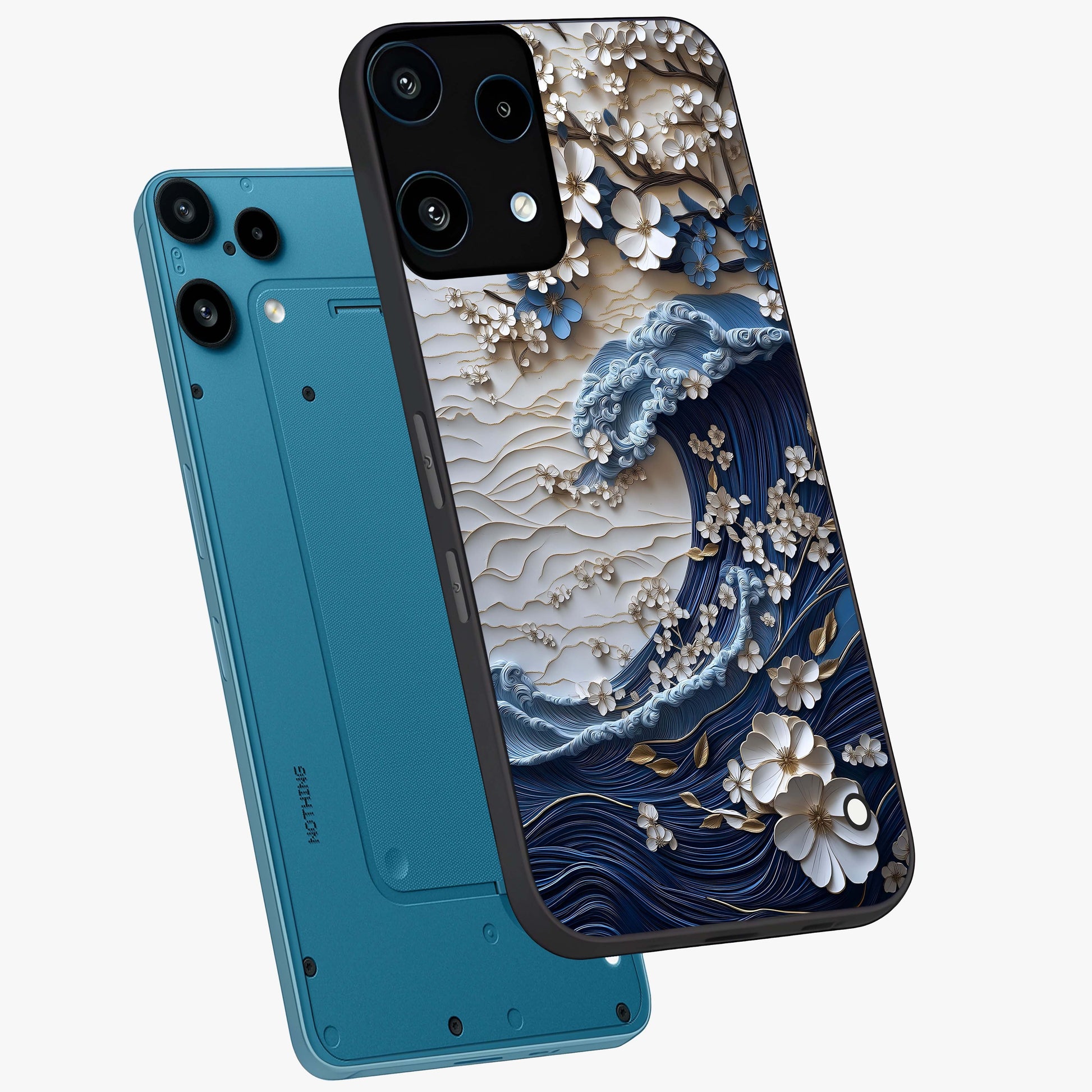 Floral Wave Origami Glass Case displayed in angled mockup highlighting geometric origami flower design with modern aesthetic style.