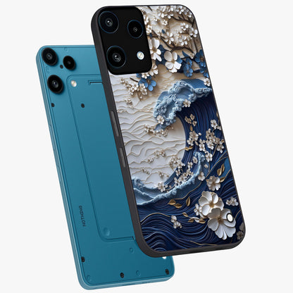 Floral Wave Origami Glass Case displayed in angled mockup highlighting geometric origami flower design with modern aesthetic style.