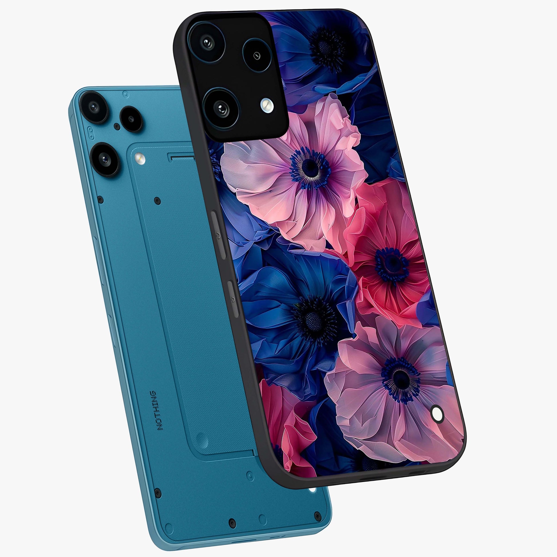 Flower Paper Art Pattern Glass Case displayed in angled mockup highlighting layered paper flower design with artistic aesthetic.