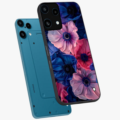 Flower Paper Art Pattern Glass Case displayed in angled mockup highlighting layered paper flower design with artistic aesthetic.