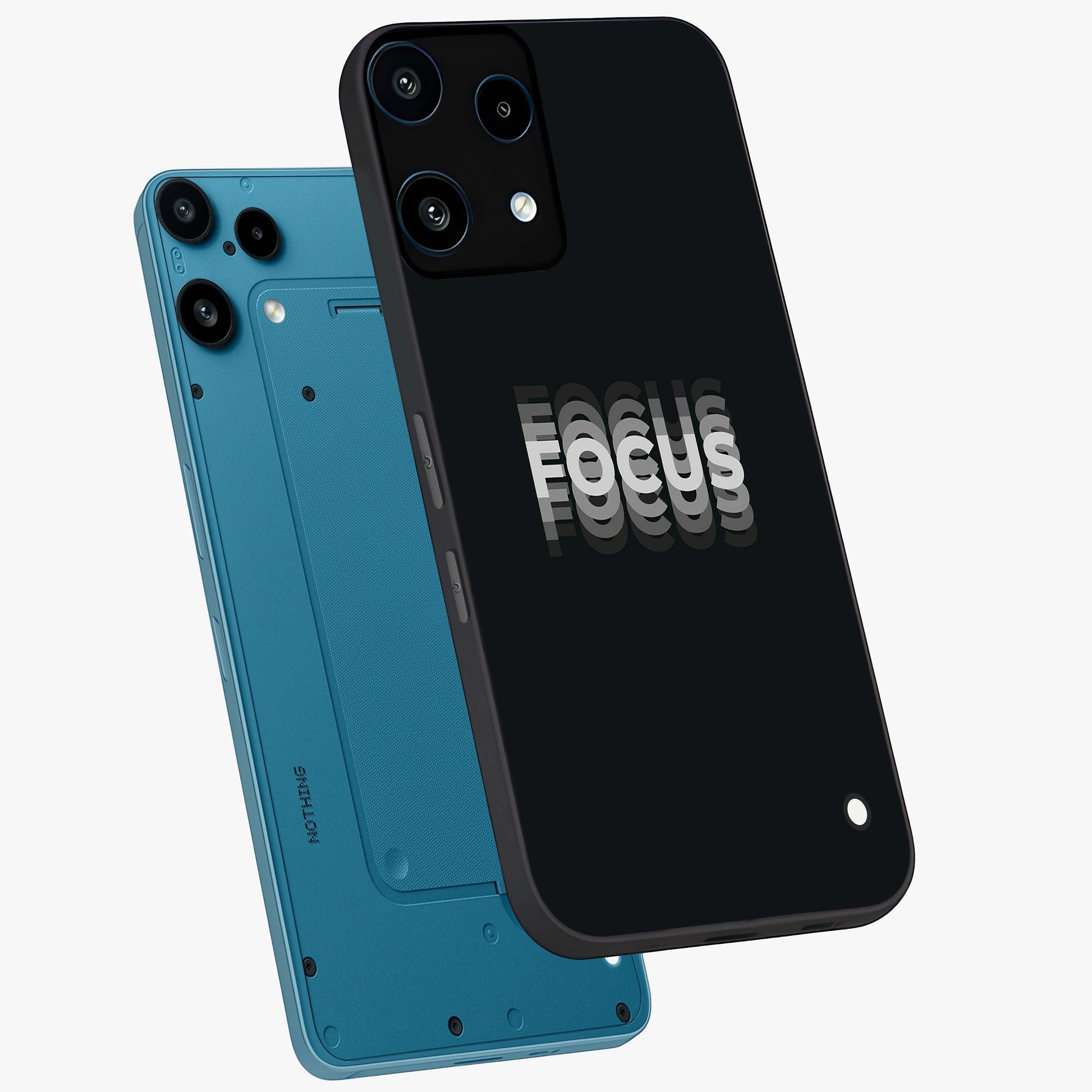 Focus Mode On Glass Case displayed in angled mockup highlighting clean minimal text artwork with modern aesthetic style.