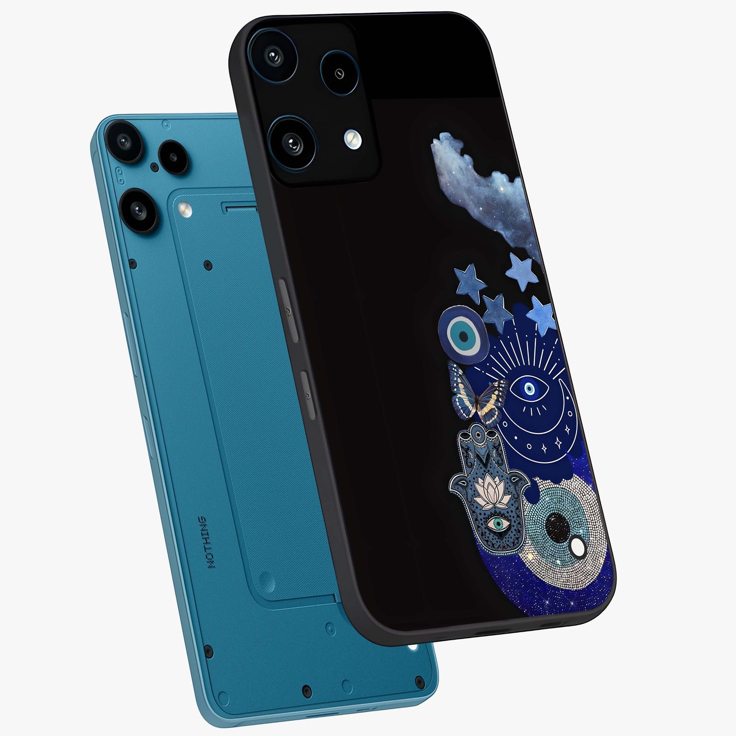 Galactic Charm Cluster Glass Case displayed in angled mockup highlighting luminous galaxy inspired design with dreamy aesthetic.