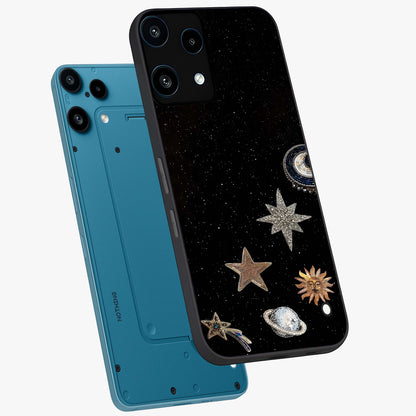 Galactic Charm Glow Glass Case displayed in angled mockup highlighting luminous galaxy inspired design with dreamy aesthetic.