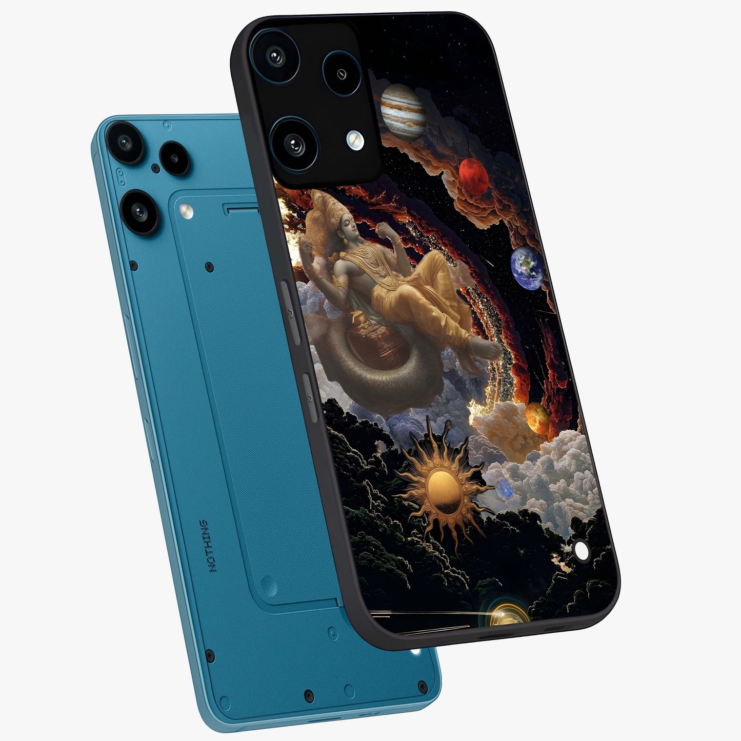 Galactic Divine God Glass Case displayed in angled mockup highlighting powerful celestial deity illustration with galactic aesthetic.