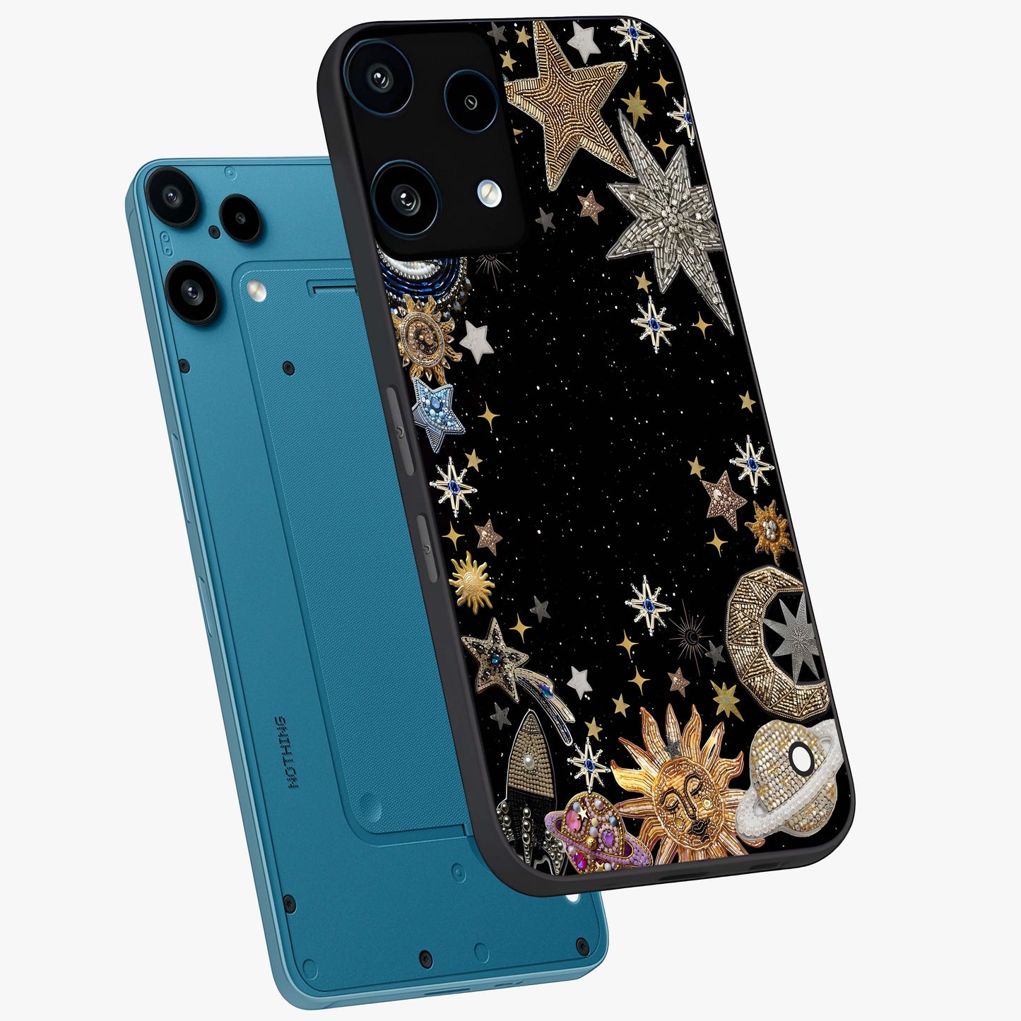 Galactic Jewel Stars Glass Case displayed in angled mockup highlighting shining celestial star design with cosmic aesthetic style.