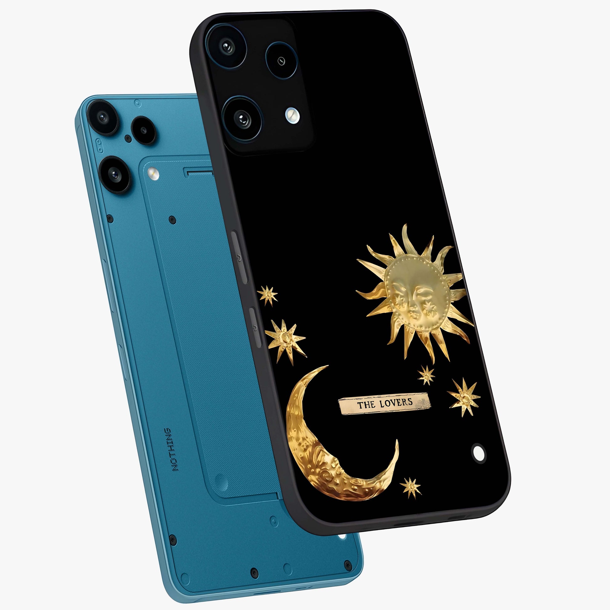 Gold Sun Blush Glass Case displayed in angled mockup highlighting radiant sun design with warm golden aesthetic.