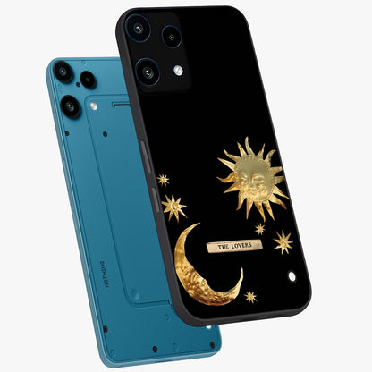 Gold Sun Blush Glass Case displayed in angled mockup highlighting radiant sun design with warm golden aesthetic.