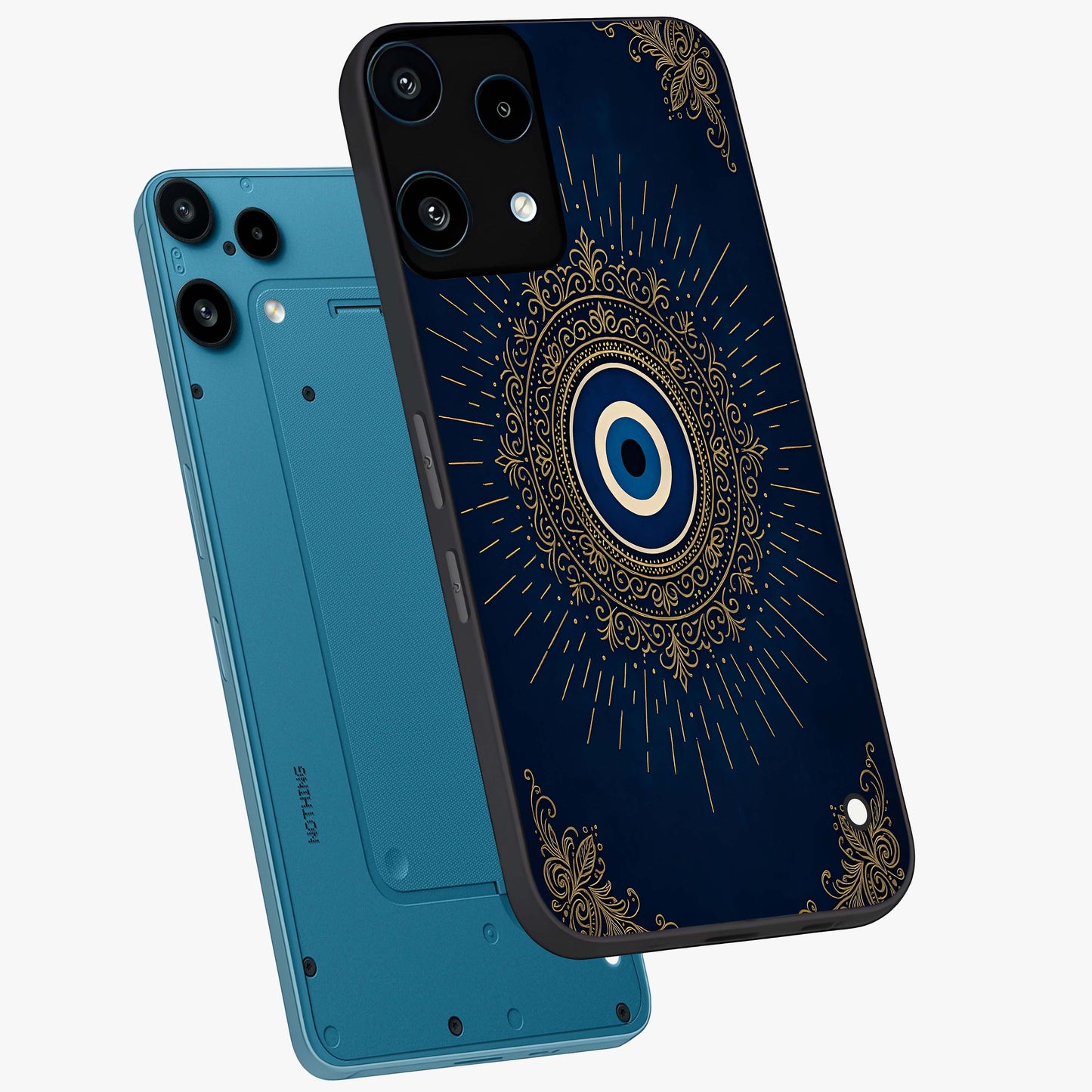 Golden Celestial Charm Glass Case displayed in angled mockup highlighting sparkling cosmic charm design with celestial aesthetic.