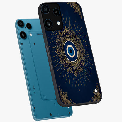 Golden Celestial Charm Glass Case displayed in angled mockup highlighting sparkling cosmic charm design with celestial aesthetic.