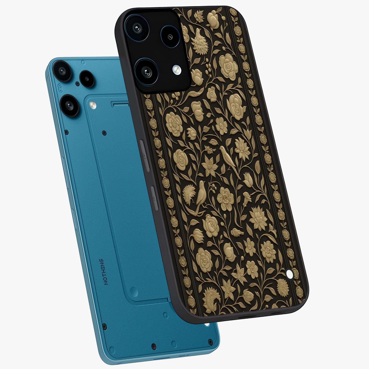 Golden Evil Eye Mandala Glass Case displayed in angled mockup highlighting protective evil eye symbol with golden mandala design.