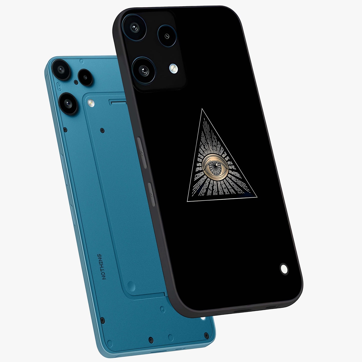 Illuminati Evil Glass Case displayed in angled mockup highlighting dark occult inspired design with bold aesthetic style.