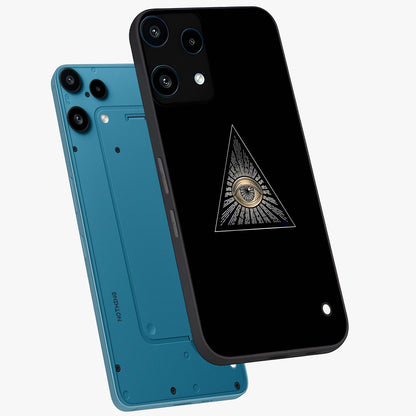 Illuminati Evil Glass Case displayed in angled mockup highlighting dark occult inspired design with bold aesthetic style.