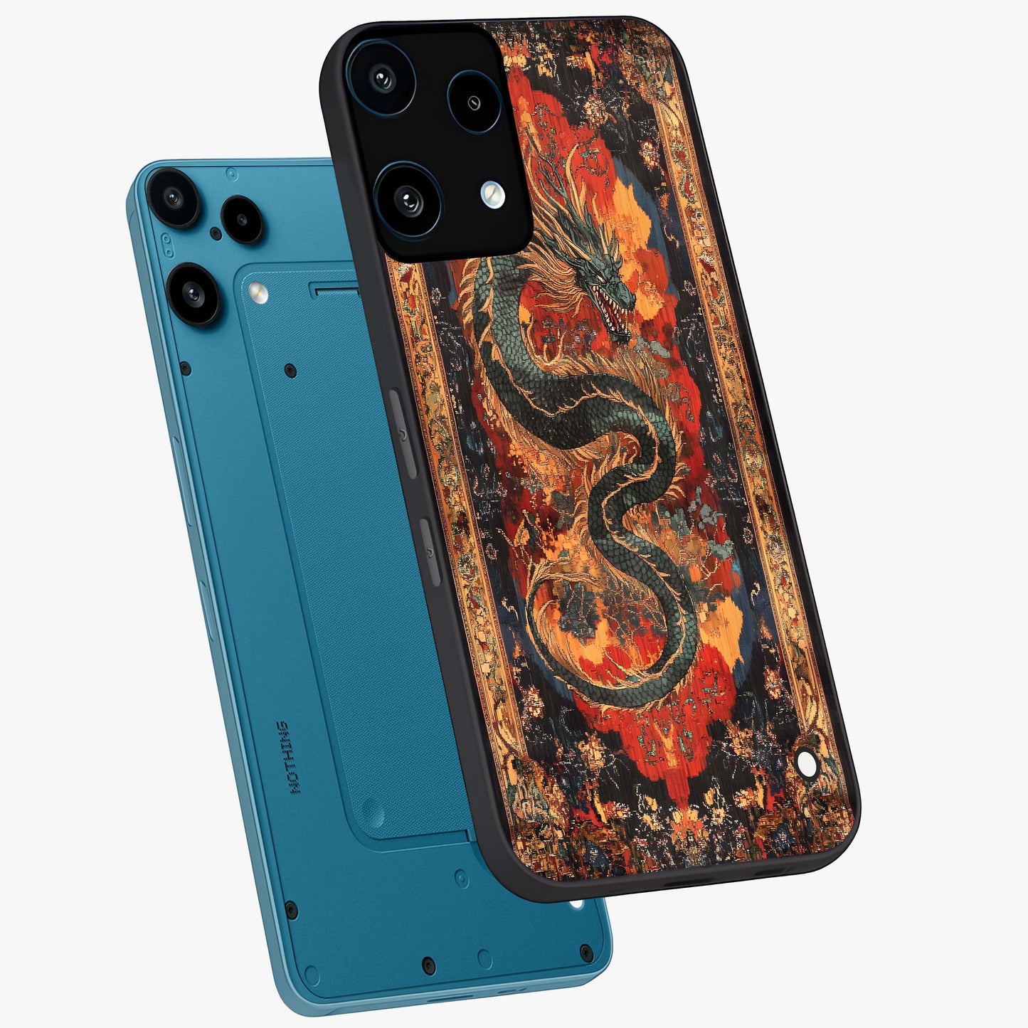 Inferno Dragon Soul Glass Case displayed in angled mockup highlighting powerful dragon illustration with inferno aesthetic.