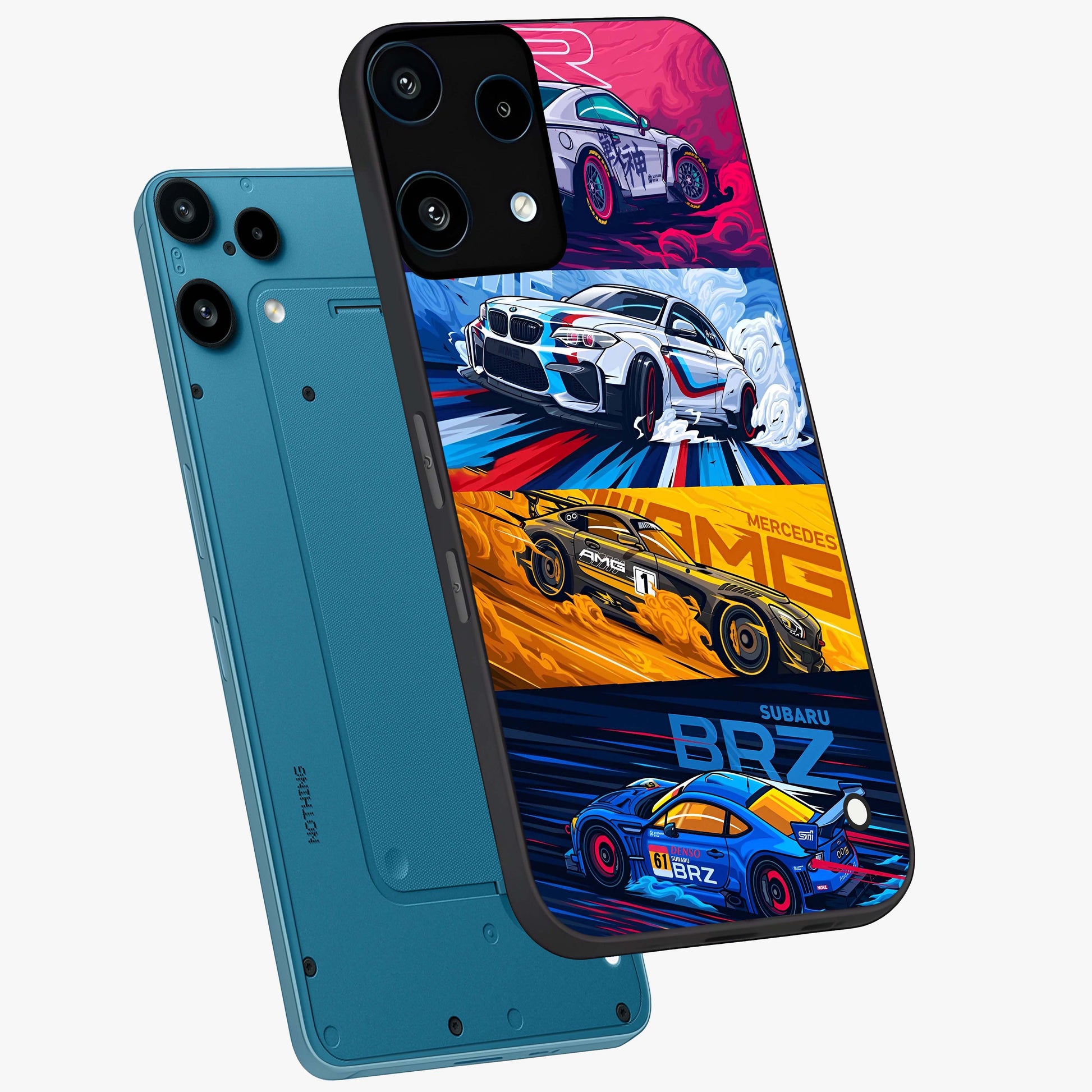 JDM Sports Car Glass Case displayed in angled mockup highlighting sleek Japanese racing car design with automotive aesthetic.