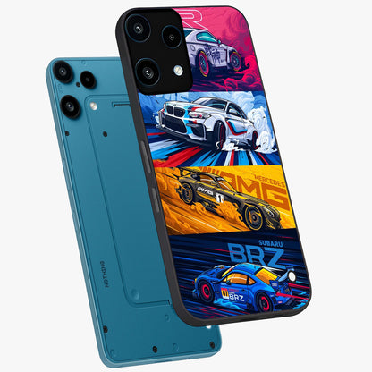 JDM Sports Car Glass Case displayed in angled mockup highlighting sleek Japanese racing car design with automotive aesthetic.