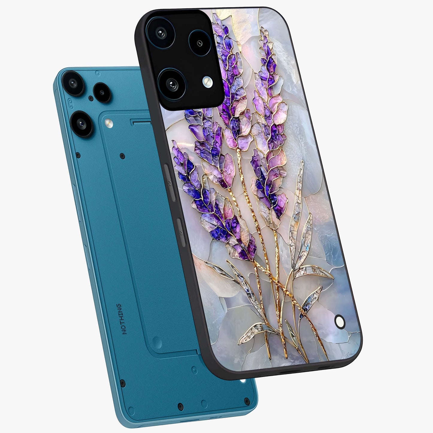 Lavender Dream Glow Glass Case displayed in angled mockup highlighting dreamy purple glow design with soft artistic style.