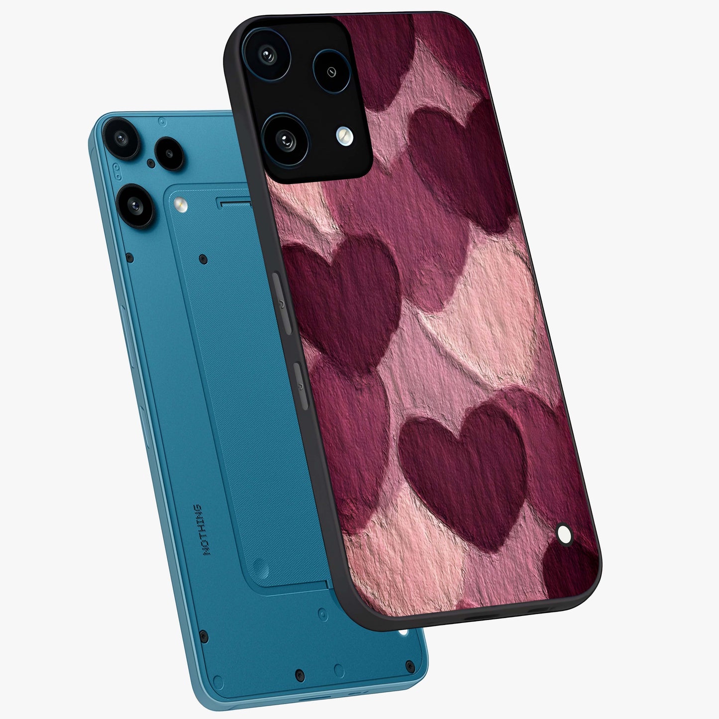 Layered Paper Hearts Glass Case displayed in angled mockup highlighting creative paper craft heart design with romantic aesthetic.