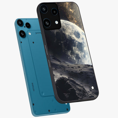 Lunar Horizon Glow Glass Case displayed in angled mockup highlighting celestial moon design with dreamy night aesthetic.