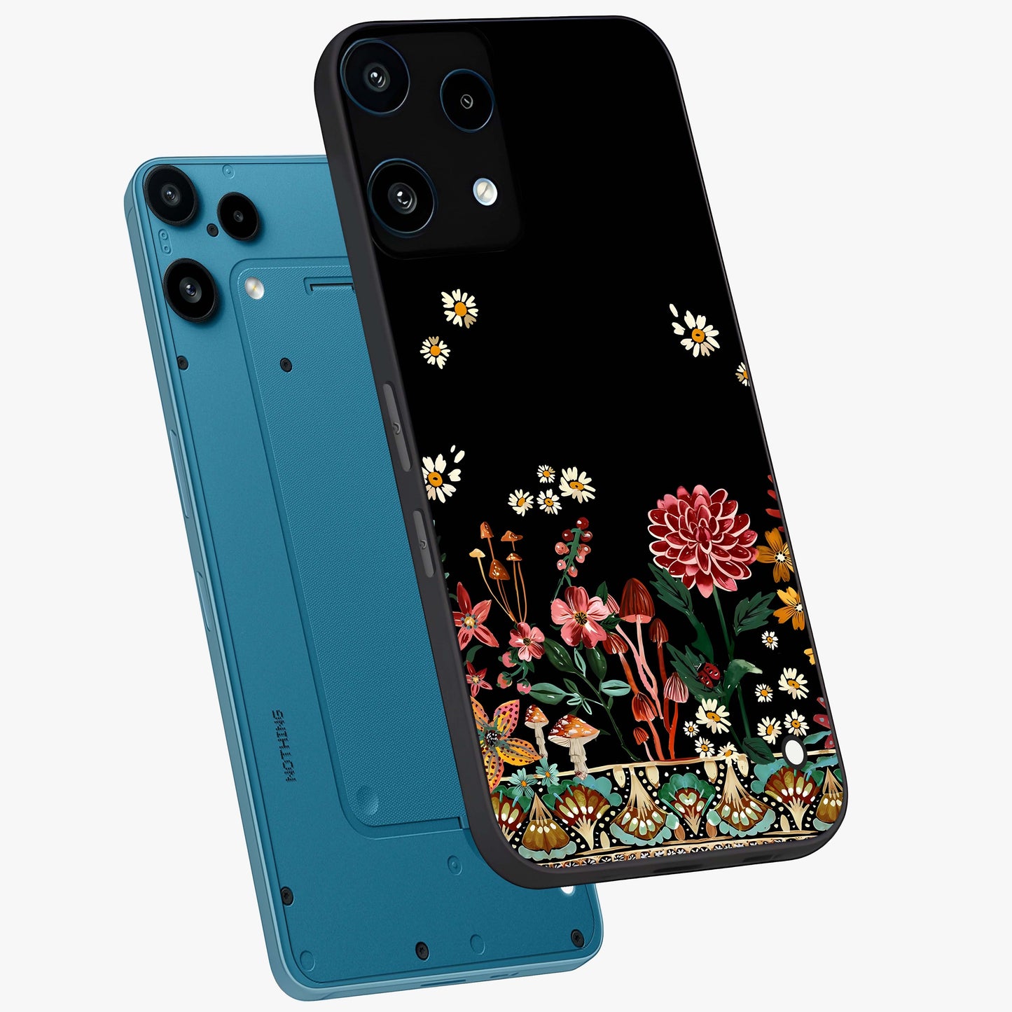 Midnight Bloom Pattern Glass Case displayed in angled mockup highlighting elegant flower design with midnight aesthetic style.
