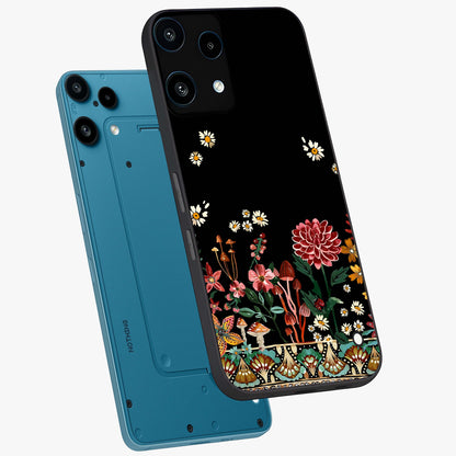 Midnight Bloom Pattern Glass Case displayed in angled mockup highlighting elegant flower design with midnight aesthetic style.