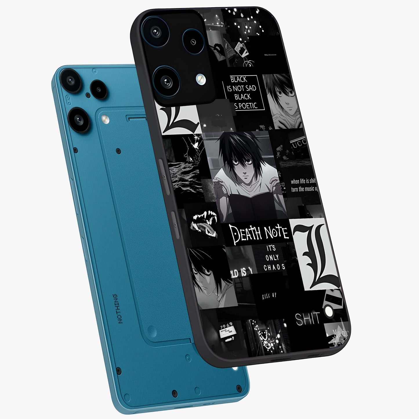 Midnight Chaos Mind Glass Case displayed in angled mockup highlighting chaotic artistic design with dramatic midnight aesthetic.
