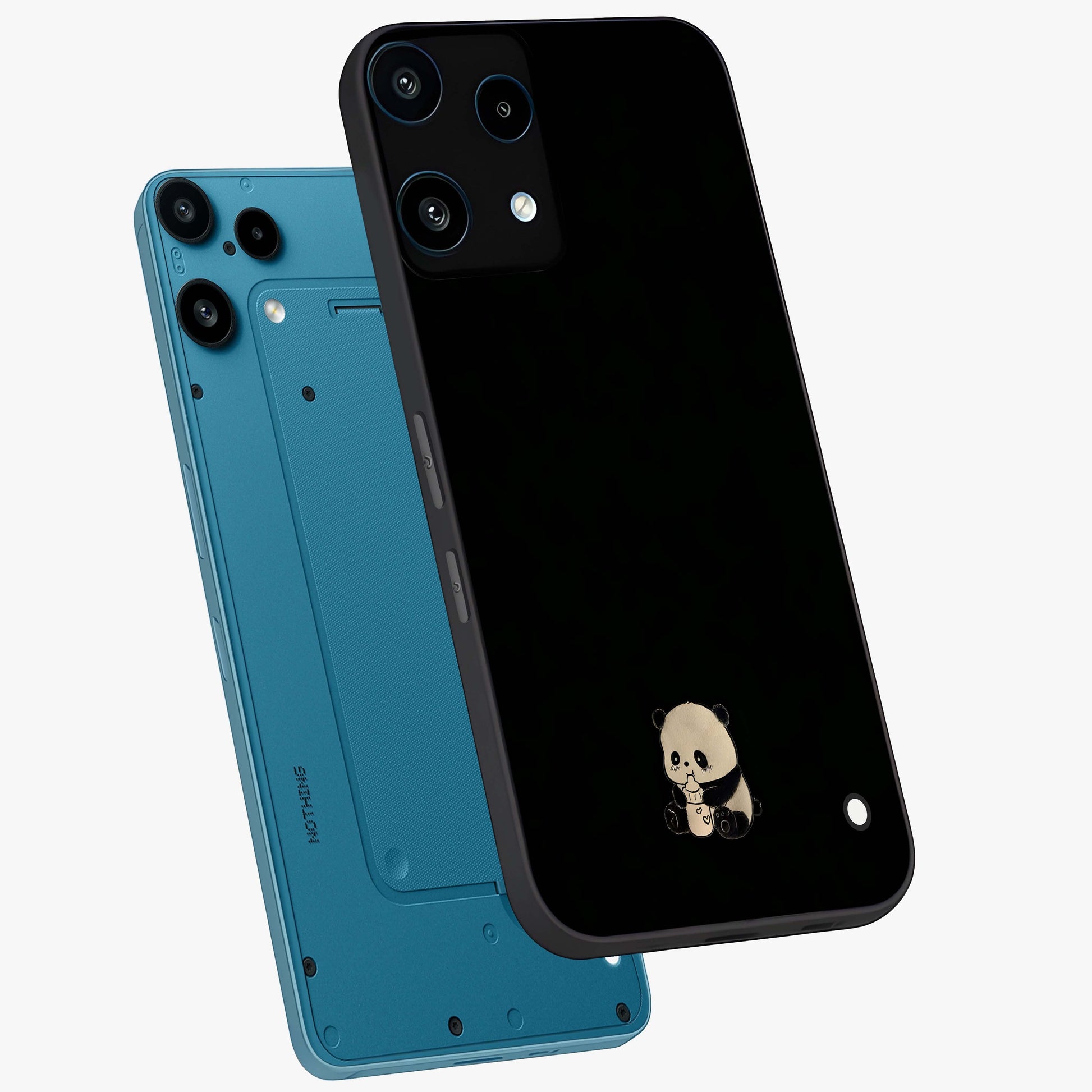 Midnight Panda Love Glass Case displayed in angled mockup highlighting adorable panda illustration with midnight aesthetic.