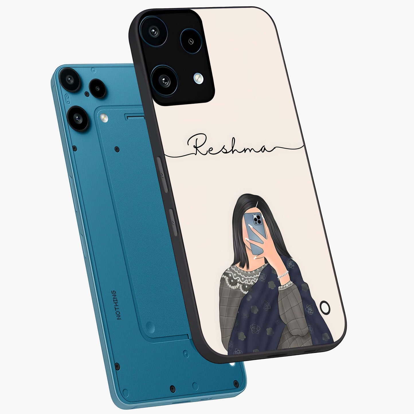 Mirror Mood Muse With Custom Name Glass Case displayed in angled mockup highlighting aesthetic mirror inspired design with custom name feature.