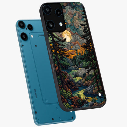 Moonlight Forest Dream Glass Case displayed in angled mockup highlighting dreamy forest design with glowing moon aesthetic.