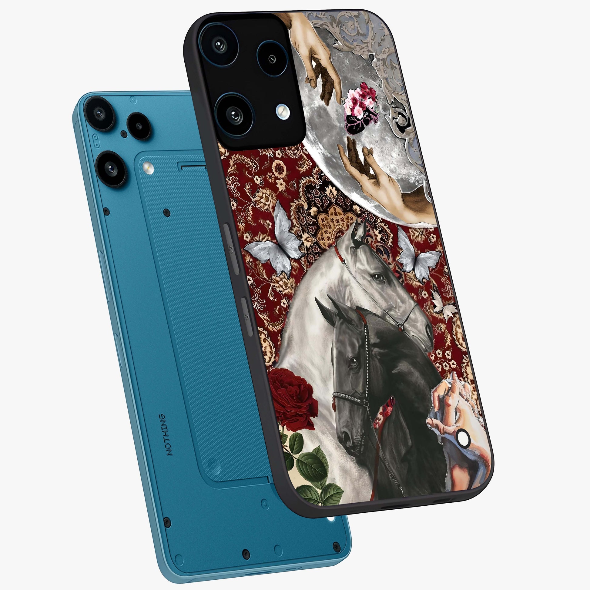 Moonlit Royal Stallion Glass Case displayed in angled mockup highlighting powerful stallion illustration with royal night aesthetic.