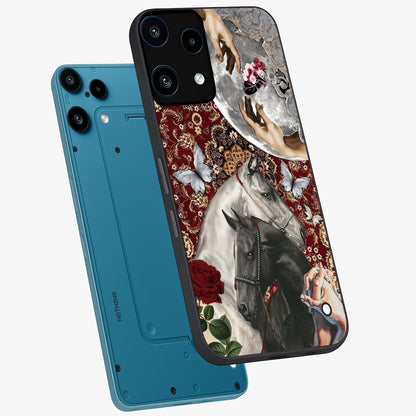 Moonlit Royal Stallion Glass Case displayed in angled mockup highlighting powerful stallion illustration with royal night aesthetic.