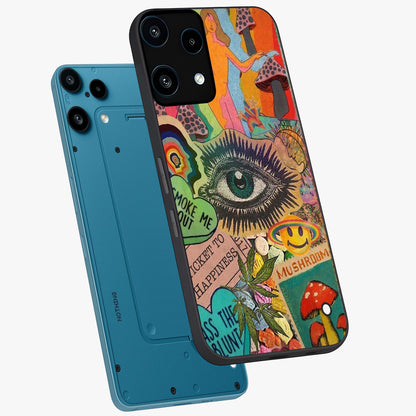 Mystic Eye Wonderland Glass Case displayed in angled mockup highlighting magical eye illustration with dreamy aesthetic.