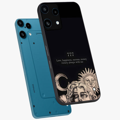 Mystic Victory Aura Glass Case displayed in angled mockup highlighting energetic aura design with bold mystical aesthetic.