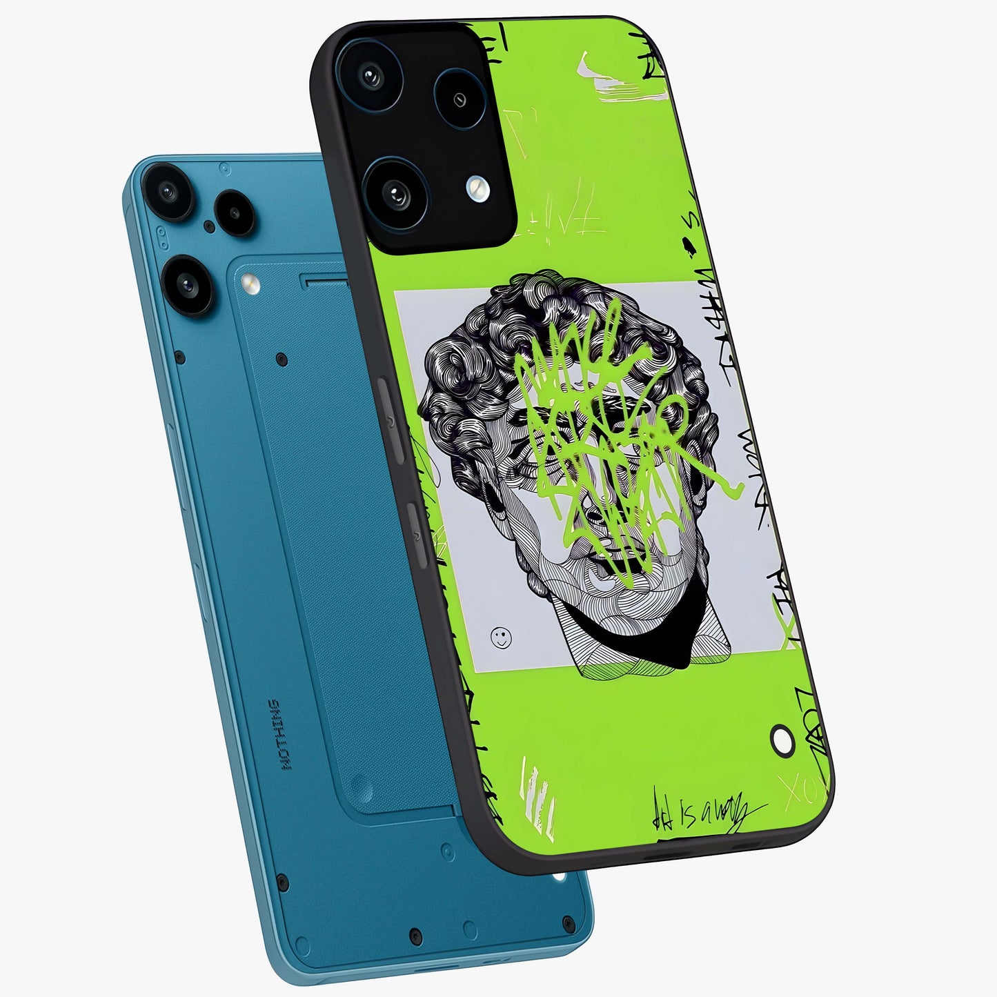 Neo Graffiti Rebellion Glass Case displayed in angled mockup highlighting urban street art design with rebellious aesthetic.