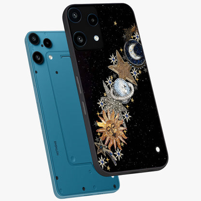 Pearls Universe Object Glass Case displayed in angled mockup highlighting celestial pearl design with dreamy aesthetic.