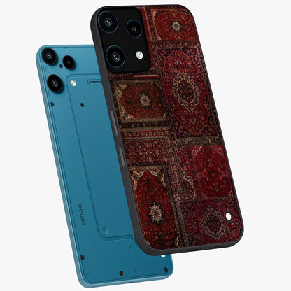 Persian Velvet Tale Glass Case displayed in angled mockup highlighting ornate textile inspired design with royal aesthetic.