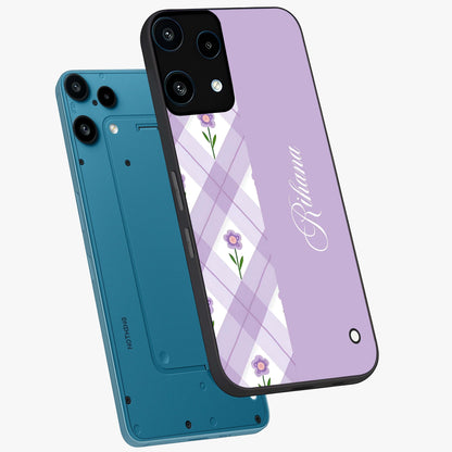 Purple Diamond Floral Glass Case displayed in angled mockup highlighting elegant purple flower design with decorative pattern.
