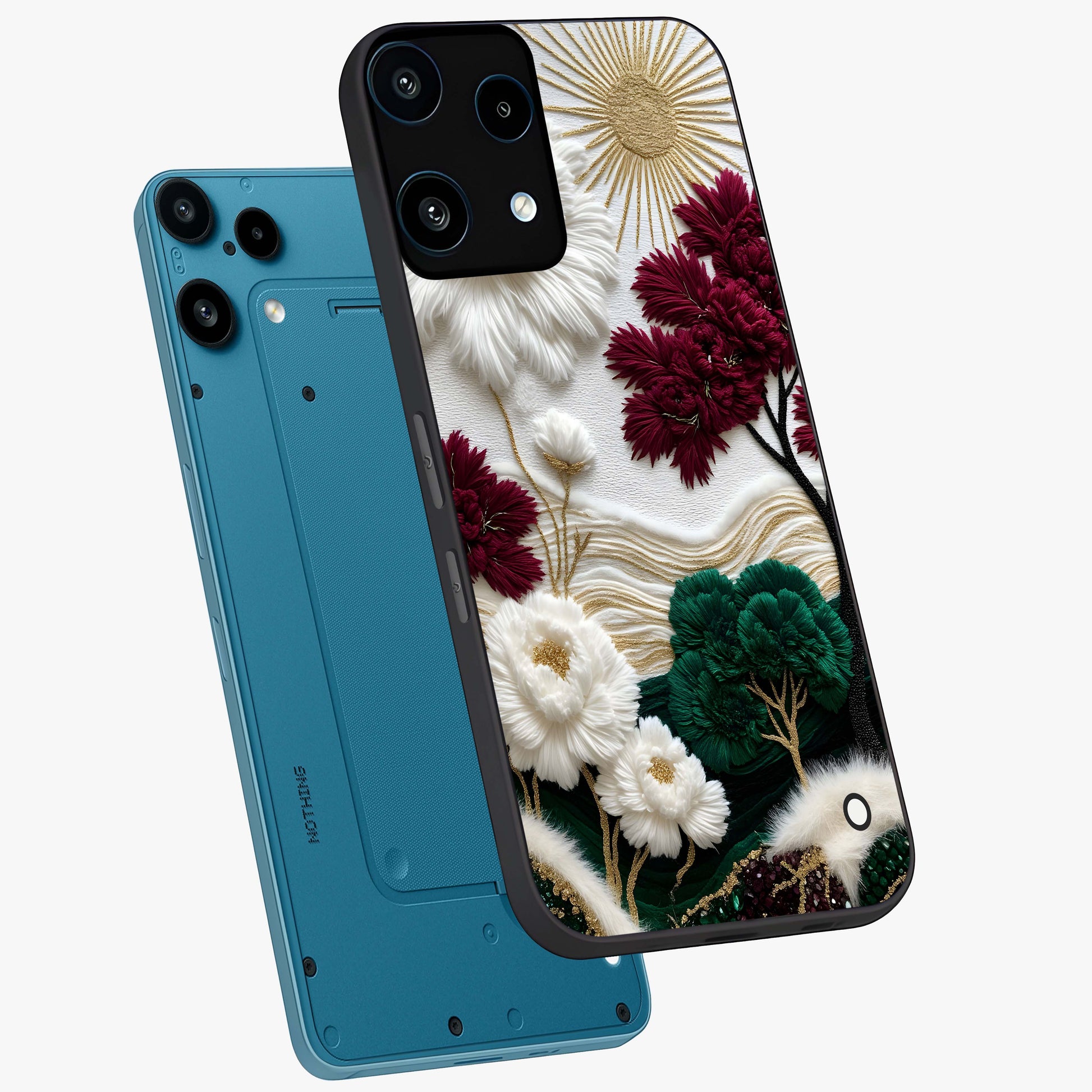 Radiant Bloom Elegance Glass Case displayed in angled mockup highlighting graceful floral design with radiant aesthetic style.