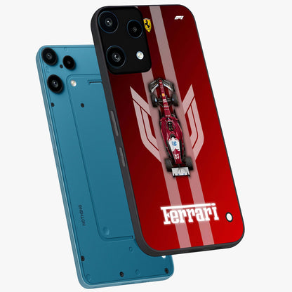 Red Ferrari F1 Vertical Glass Case displayed in angled mockup highlighting high speed racing design with bold automotive aesthetic.