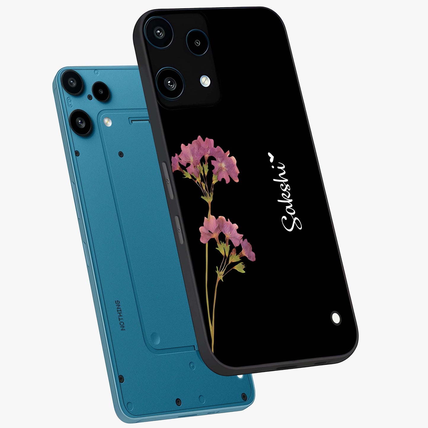 Riching Lavender Flower Custom Name Glass Case displayed in angled mockup highlighting delicate lavender flower design with custom name feature.