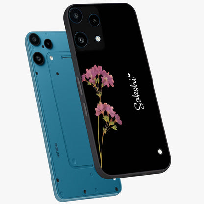Riching Lavender Flower Custom Name Glass Case displayed in angled mockup highlighting delicate lavender flower design with custom name feature.