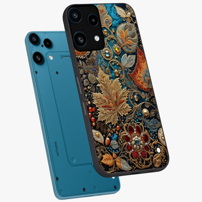 Royal Jewel Garden Glass Case displayed in angled mockup highlighting vibrant jewel inspired floral design with elegant aesthetic.