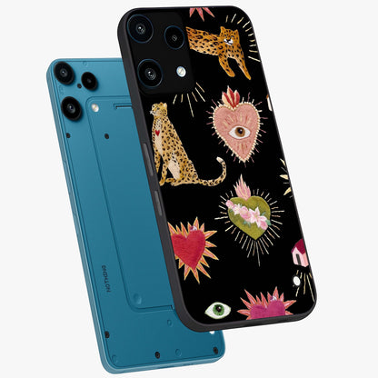 Sacred Jungle Heart Glass Case displayed in angled mockup highlighting lush tropical design with natural aesthetic style.