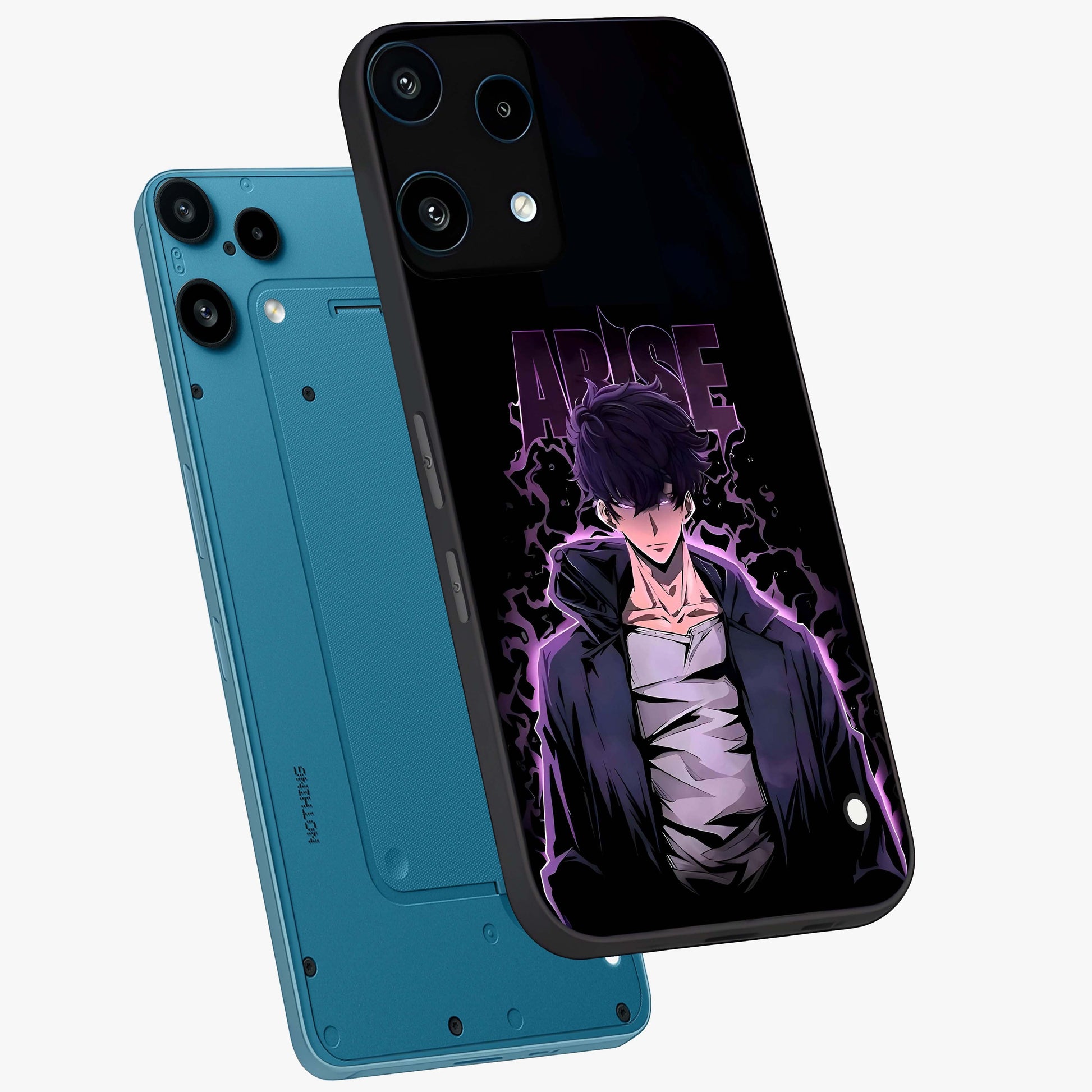 Shadow Monarch Awakening Glass Case displayed in angled mockup highlighting dramatic shadow warrior design with fantasy aesthetic.