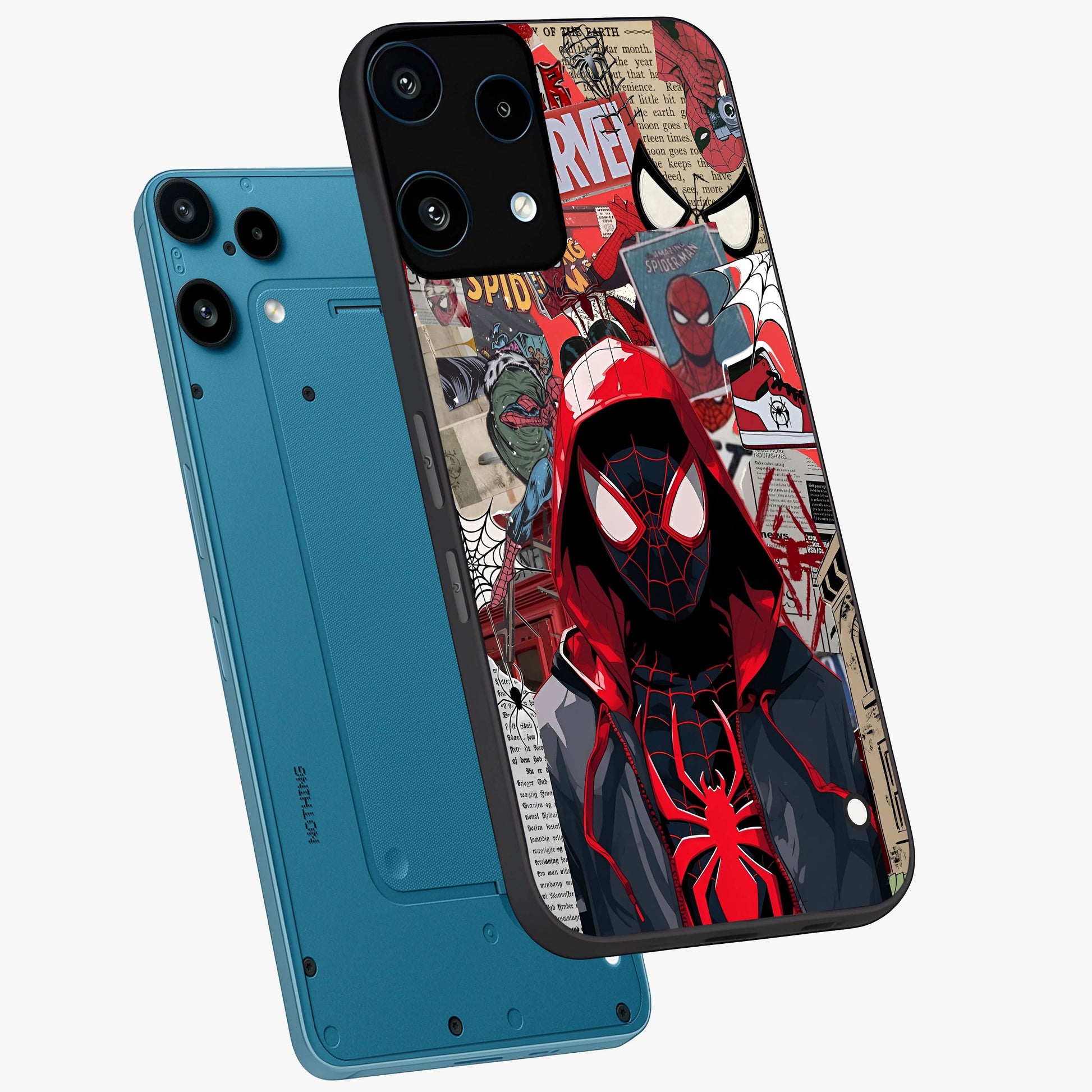 Spider Collage Street Glass Case displayed in angled mockup highlighting dynamic street style collage design with comic aesthetic.
