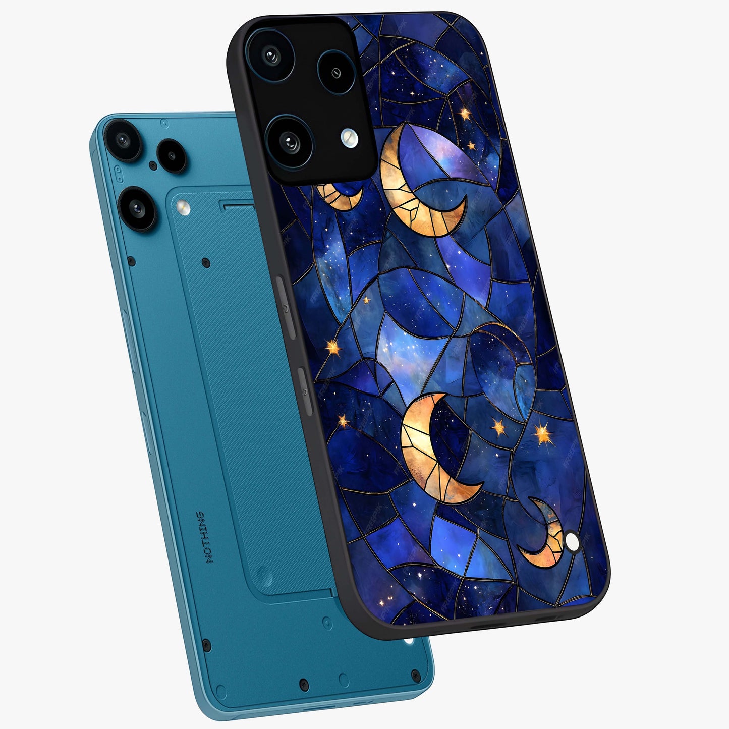 Starlit Sky Tapestry Glass Case displayed in angled mockup highlighting celestial night pattern with artistic aesthetic style.