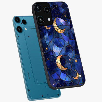 Starlit Sky Tapestry Glass Case displayed in angled mockup highlighting celestial night pattern with artistic aesthetic style.