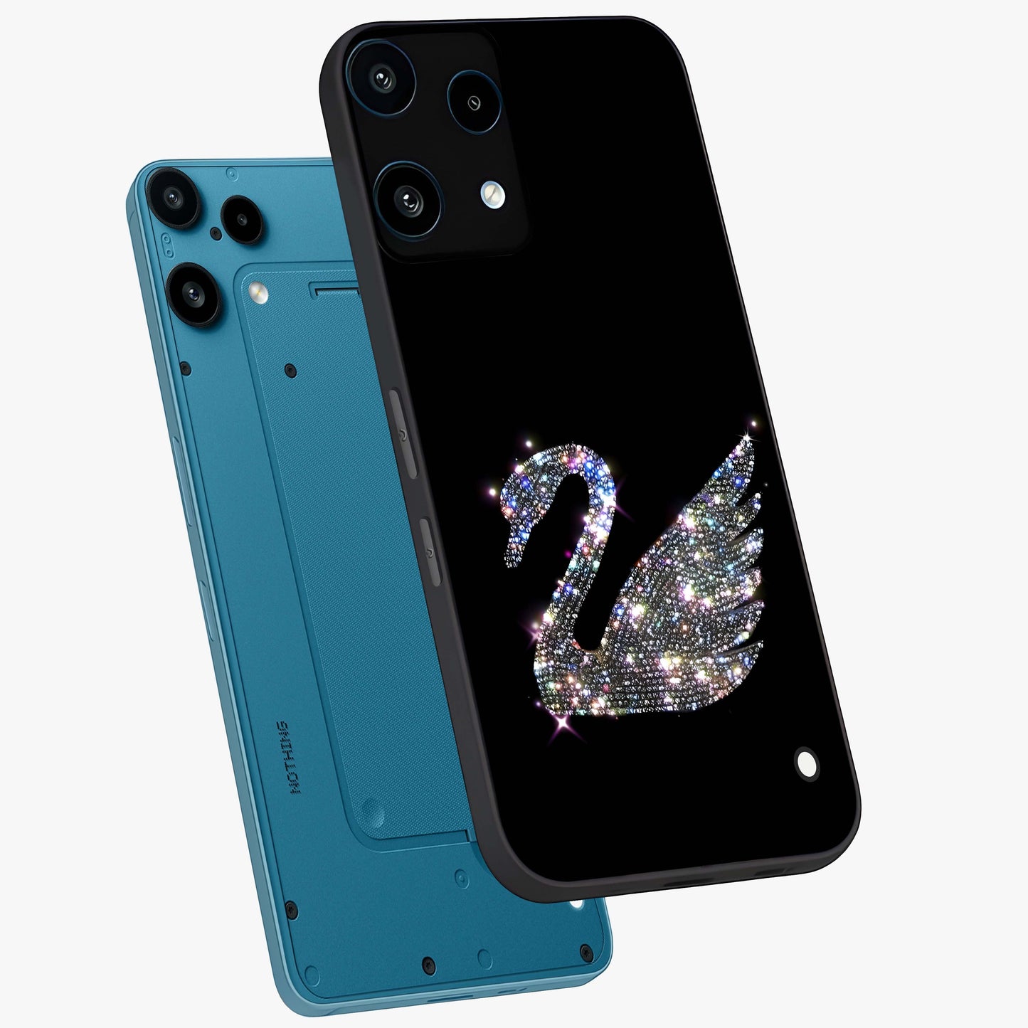 Starlit Swan Grace Glass Case displayed in angled mockup highlighting elegant swan illustration with dreamy celestial aesthetic.