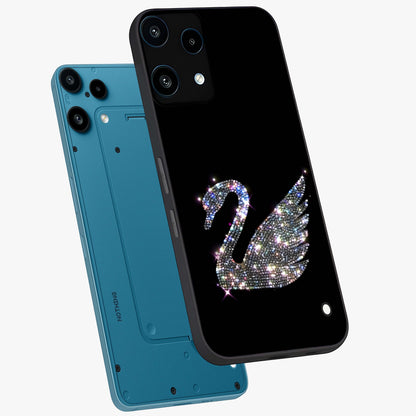 Starlit Swan Grace Glass Case displayed in angled mockup highlighting elegant swan illustration with dreamy celestial aesthetic.
