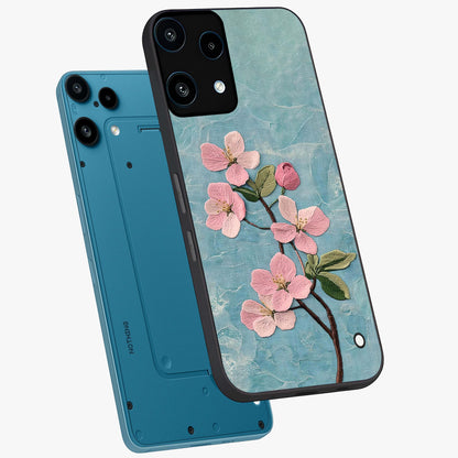 Threaded Blossom Breeze Glass Case displayed in angled mockup highlighting elegant floral design with soft aesthetic style.
